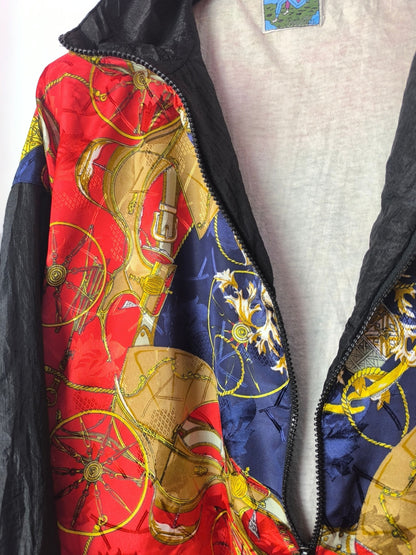 Vintage Baroque Print Windbreaker Jacket by Pentathlon – Equestrian Motif