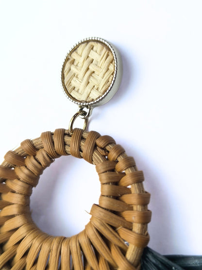 Deadstock Raffia Fan Earrings – Boho Rattan Statement