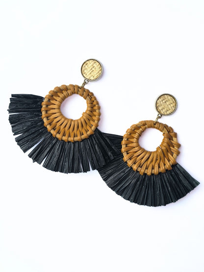 Deadstock Raffia Fan Earrings – Boho Rattan Statement