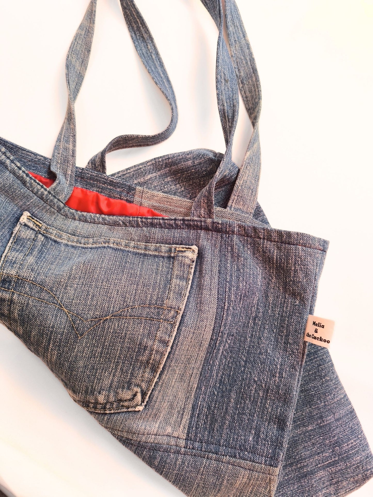 Upcycled Denim Tote Bag "Melia & the Cuckoo"