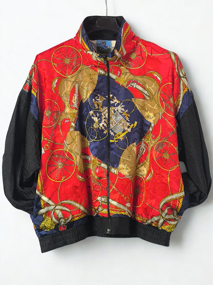 Vintage Baroque Print Windbreaker Jacket by Pentathlon – Equestrian Motif