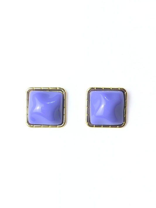 Deadstock Geometric Earrings – Purple & Gold Square Studs