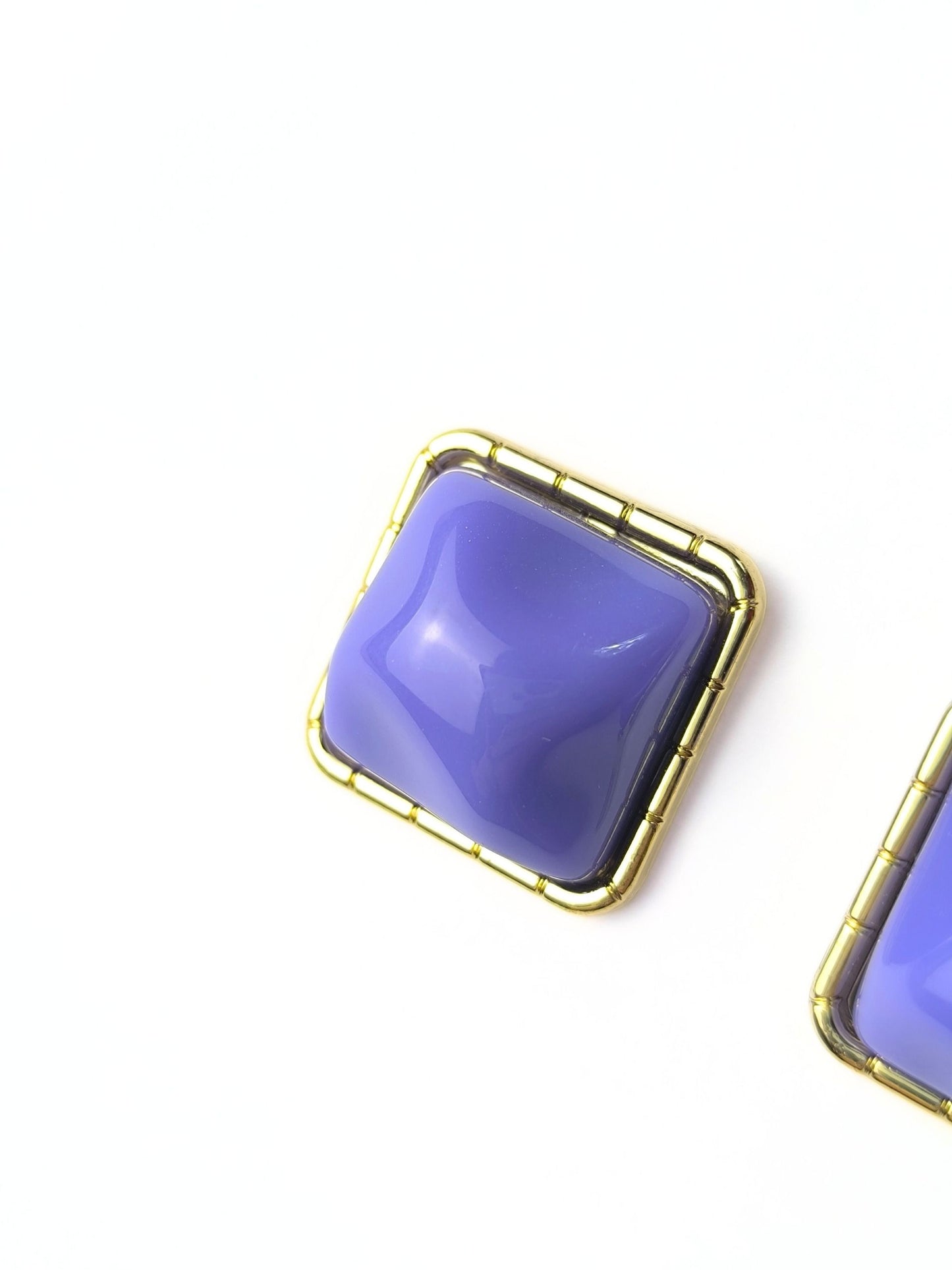 Deadstock Geometric Earrings – Purple & Gold Square Studs