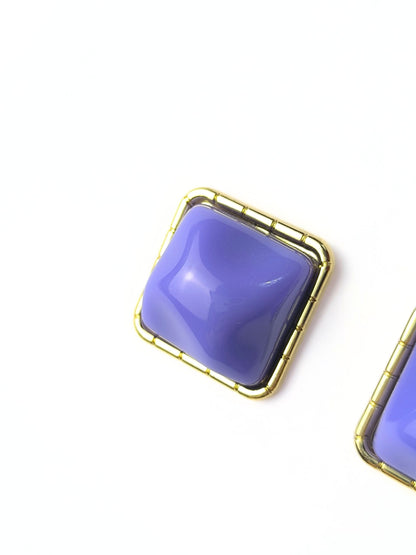 Deadstock Geometric Earrings – Purple & Gold Square Studs