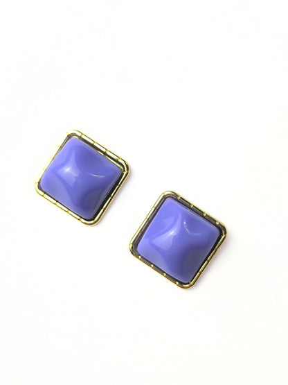 Deadstock Geometric Earrings – Purple & Gold Square Studs