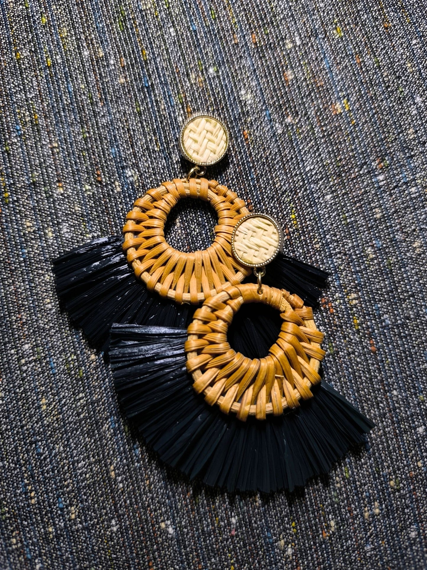 Deadstock Boho Wicker & Raffia Statement Earrings
