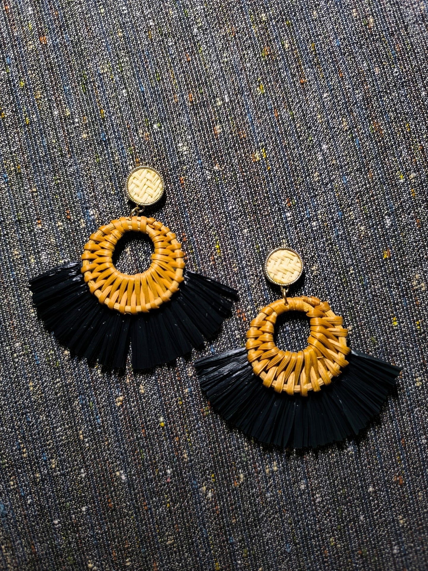 Deadstock Boho Wicker & Raffia Statement Earrings