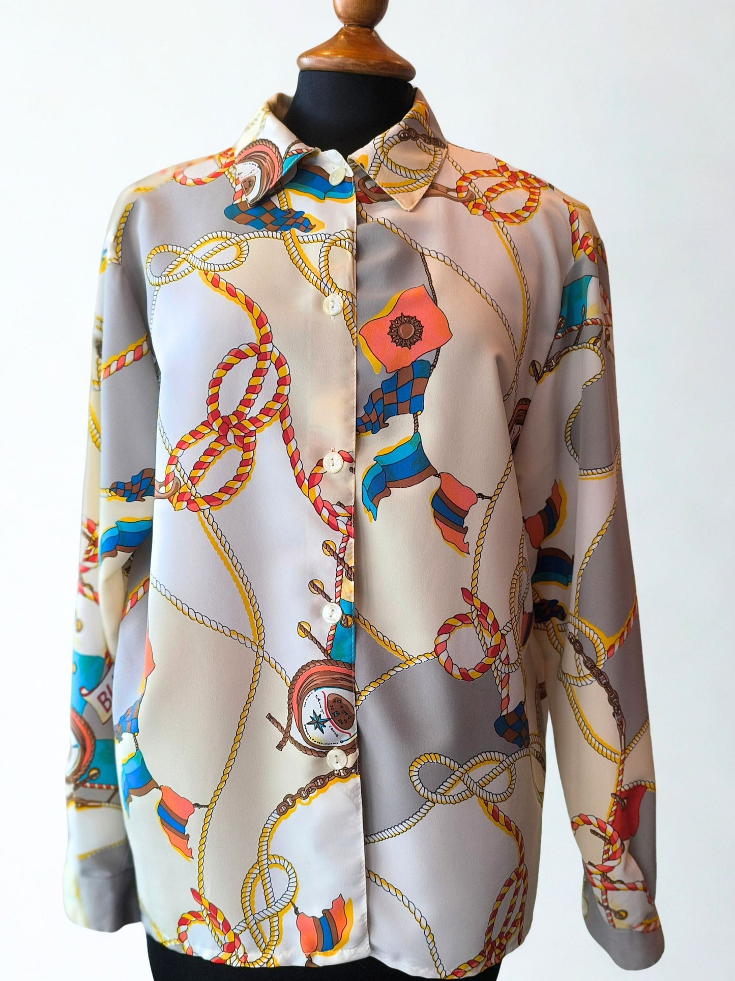 Vintage Nautical Print Shirt by Green House – Rope & Flag Motif