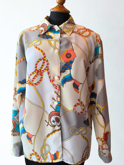 Vintage Nautical Print Shirt by Green House – Rope & Flag Motif