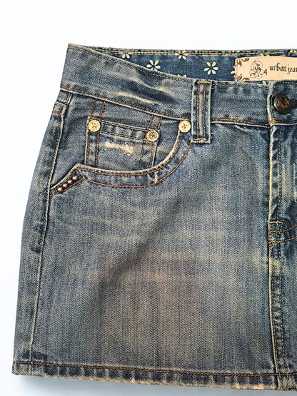 Y2K Low Rise Mini Denim Skirt - "URBAN JEANS"