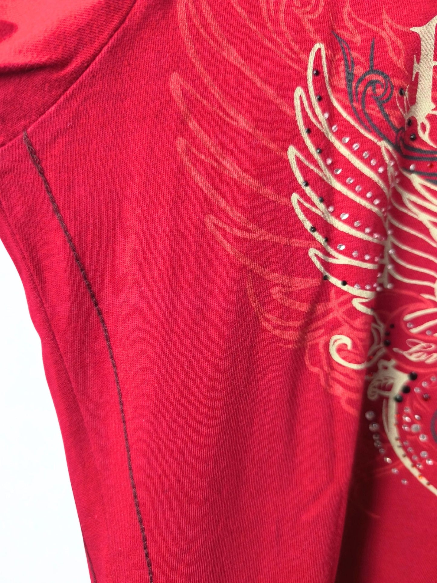 Y2K Hard Rock Café Paris T-Shirt – Red Cotton Tee with Rhinestones (Women’s L)