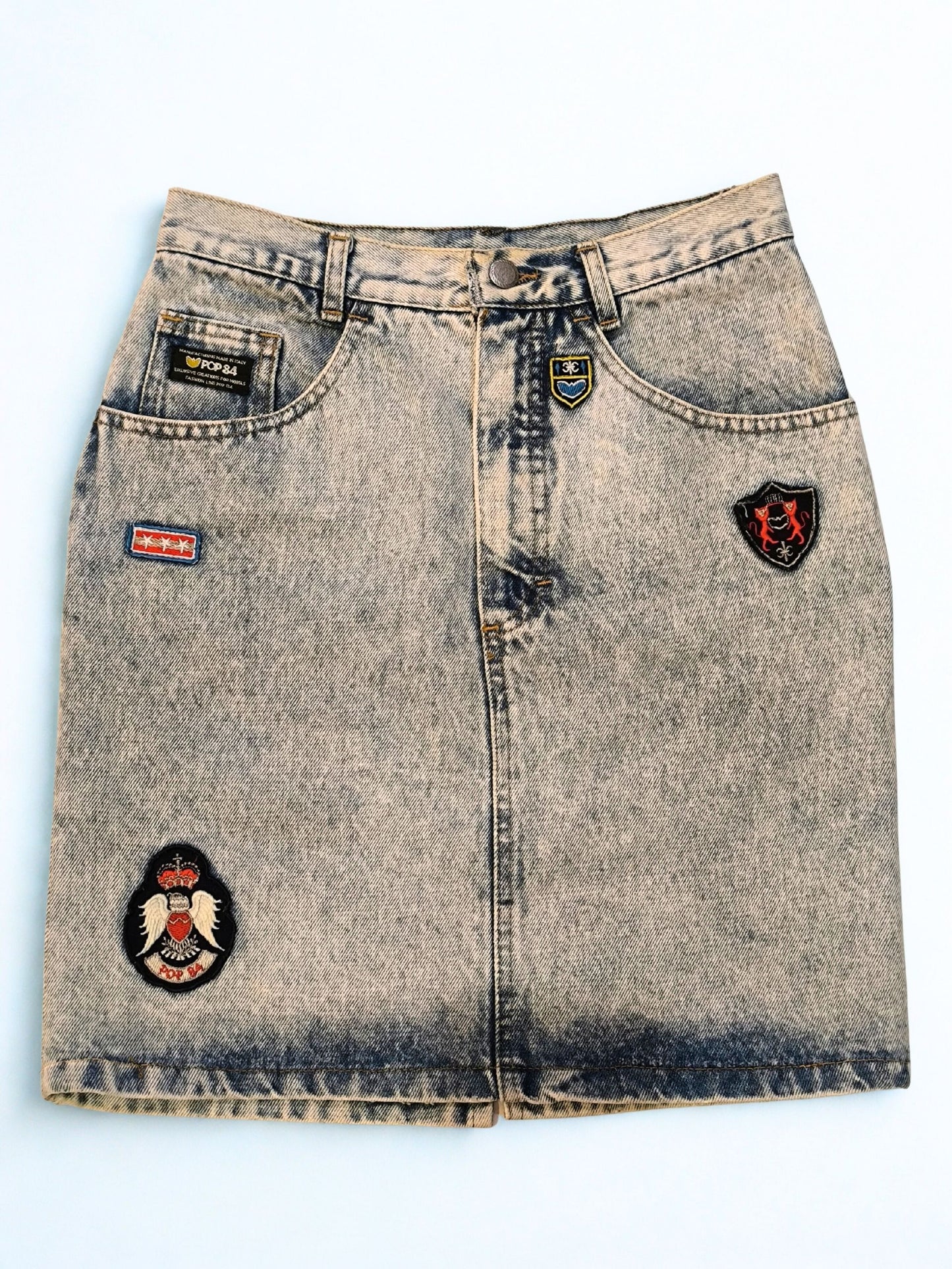 Vintage 80s-90s High Rise Acid Wash Denim Skirt "POP84"