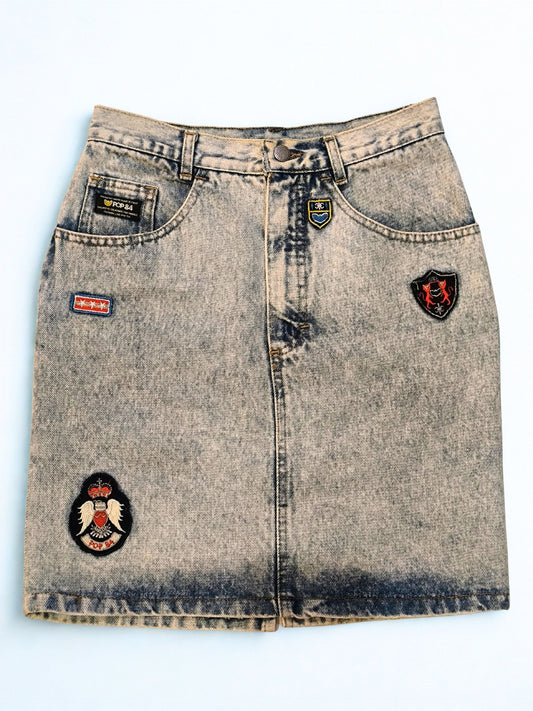 Vintage 80s-90s High Rise Acid Wash Denim Skirt "POP84"