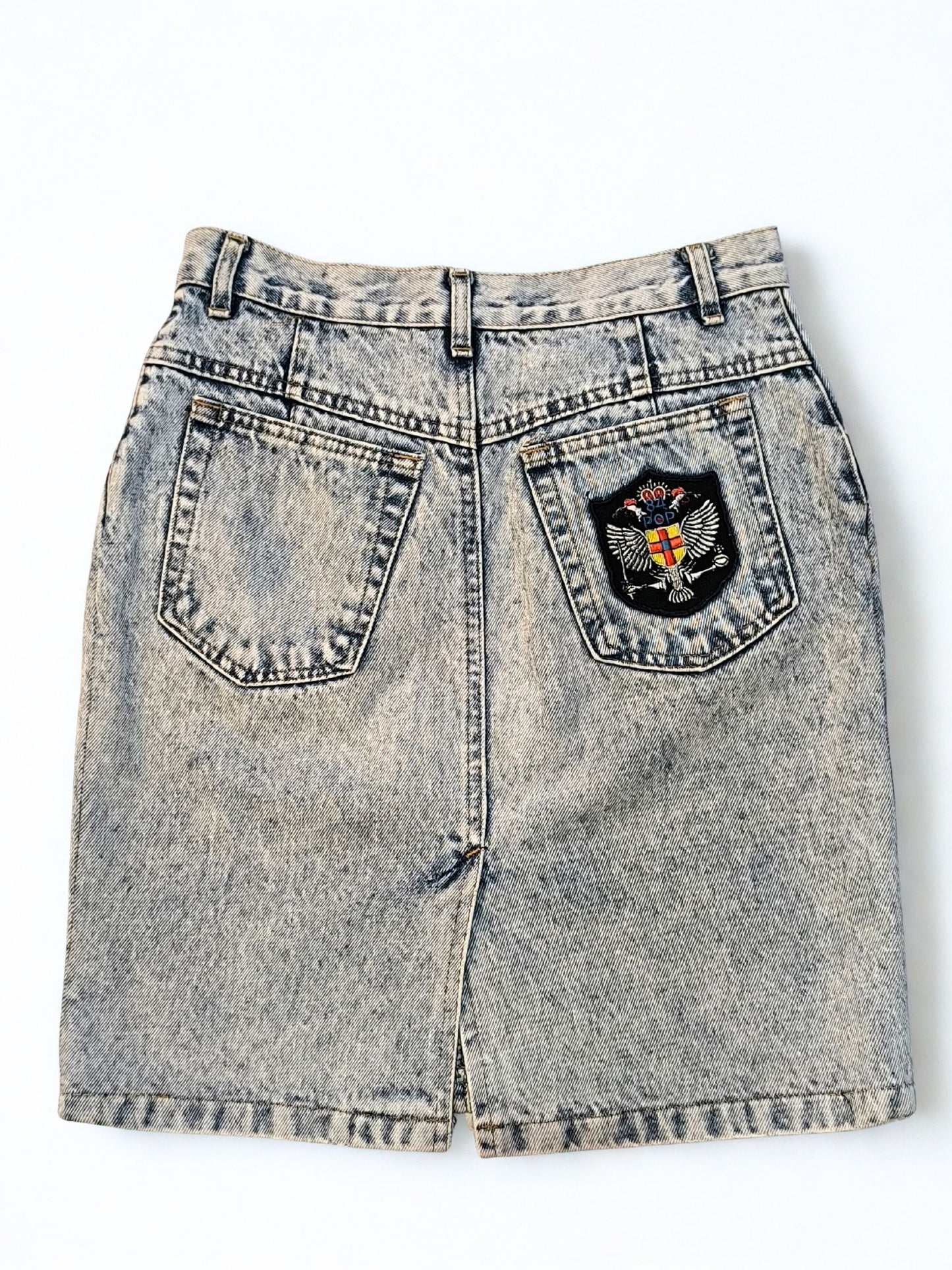 Vintage 80s-90s High Rise Acid Wash Denim Skirt "POP84"