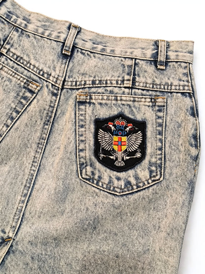Vintage 80s-90s High Rise Acid Wash Denim Skirt "POP84"