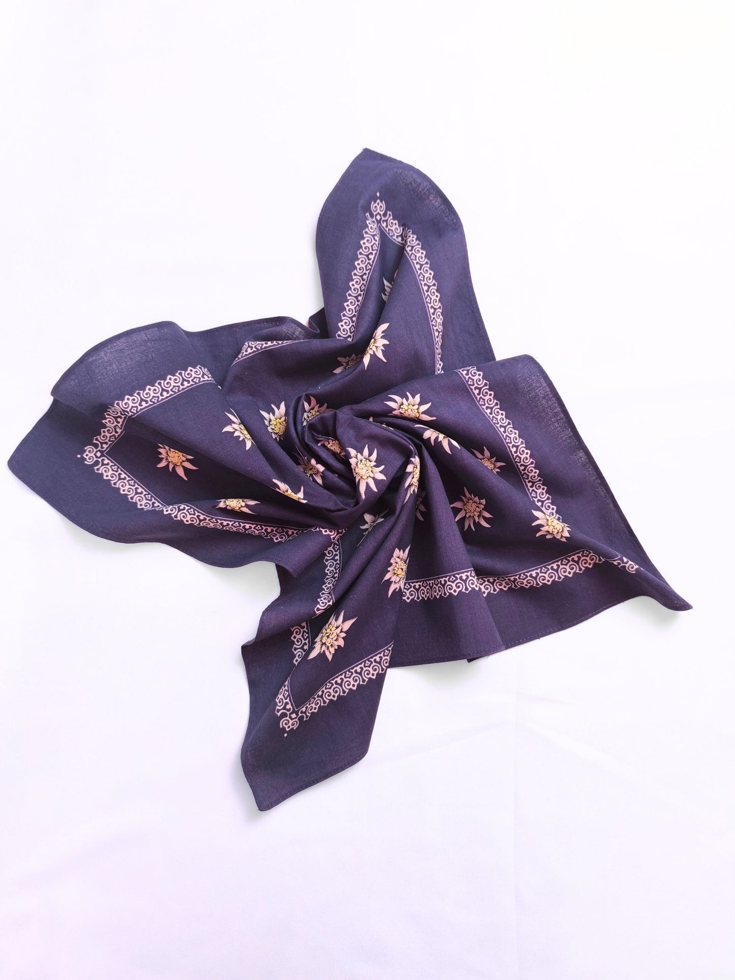 Vintage Blue Edelweiss Bandana – 100% Cotton