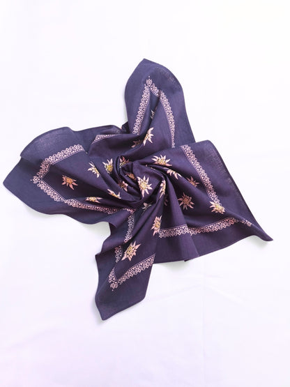 Vintage Blue Edelweiss Bandana – 100% Cotton