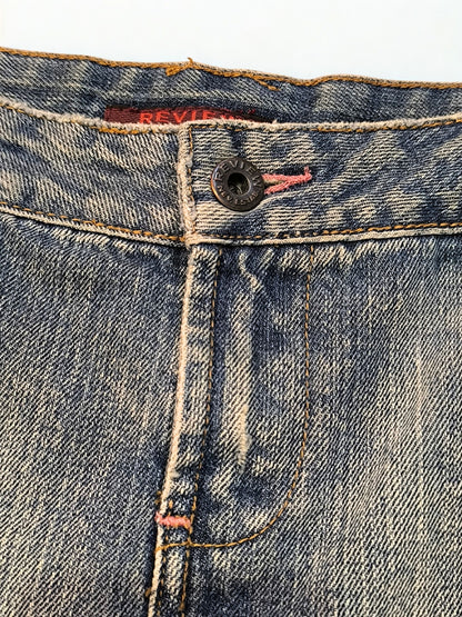 Y2K Low Rise Mini Denim Skirt "REVIEW Never Established"