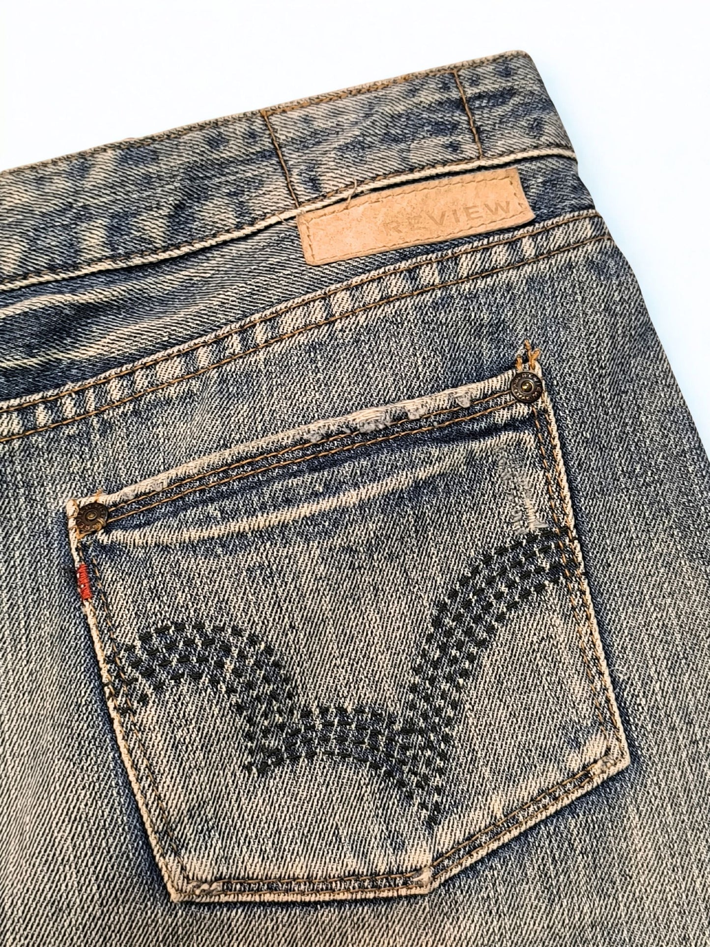 Y2K Low Rise Mini Denim Skirt "REVIEW Never Established"