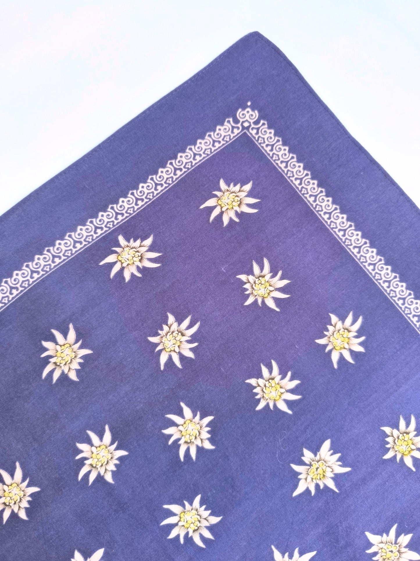 Vintage Blue Edelweiss Bandana – 100% Cotton