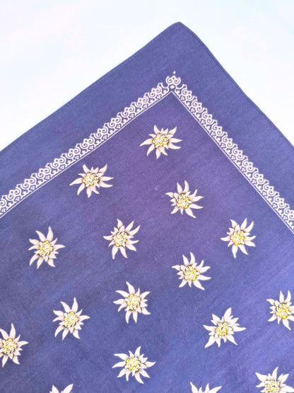Vintage Blue Edelweiss Bandana – 100% Cotton