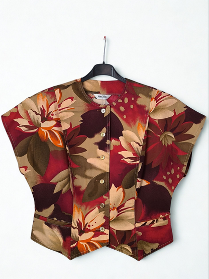 Jean Claire Floral Cotton Top – Sculpted 80s Silhouette