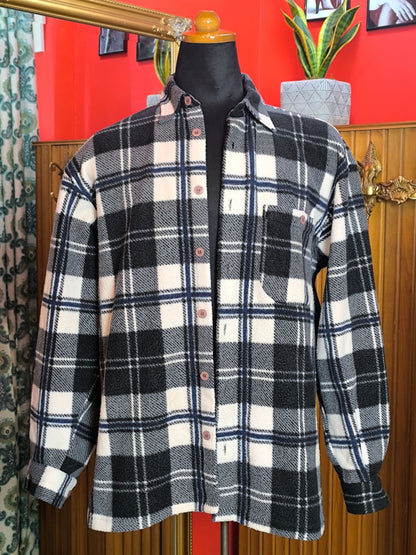 Vintage George G. Italian Check Fleece Shirt – Black, White & Blue