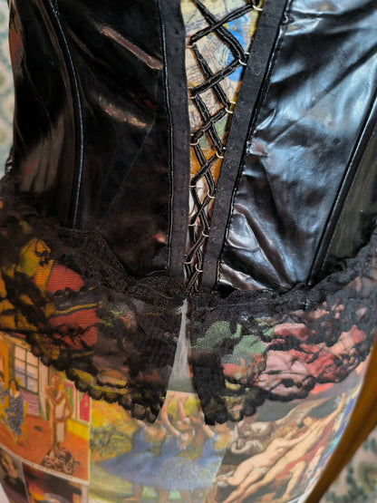 Early 2000s Hanky Panky Black PVC Lace-Up Corset Top