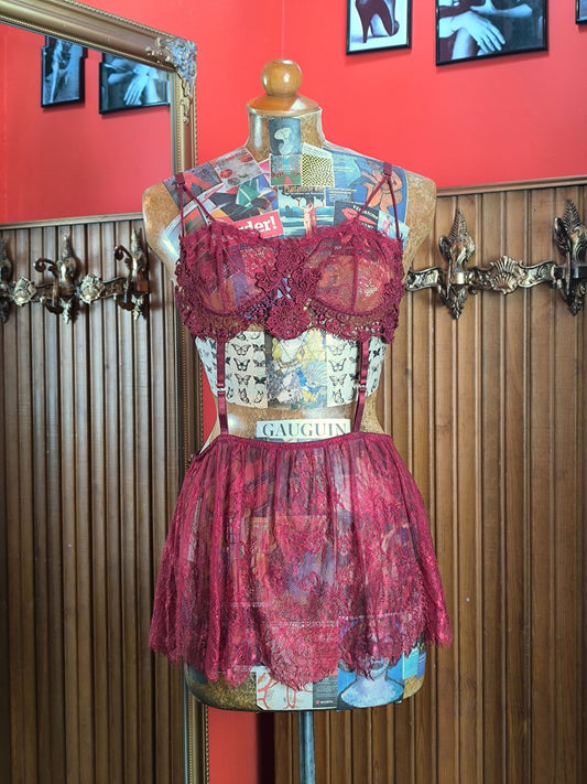Widow Burgundy Lace Babydoll Lingerie Top