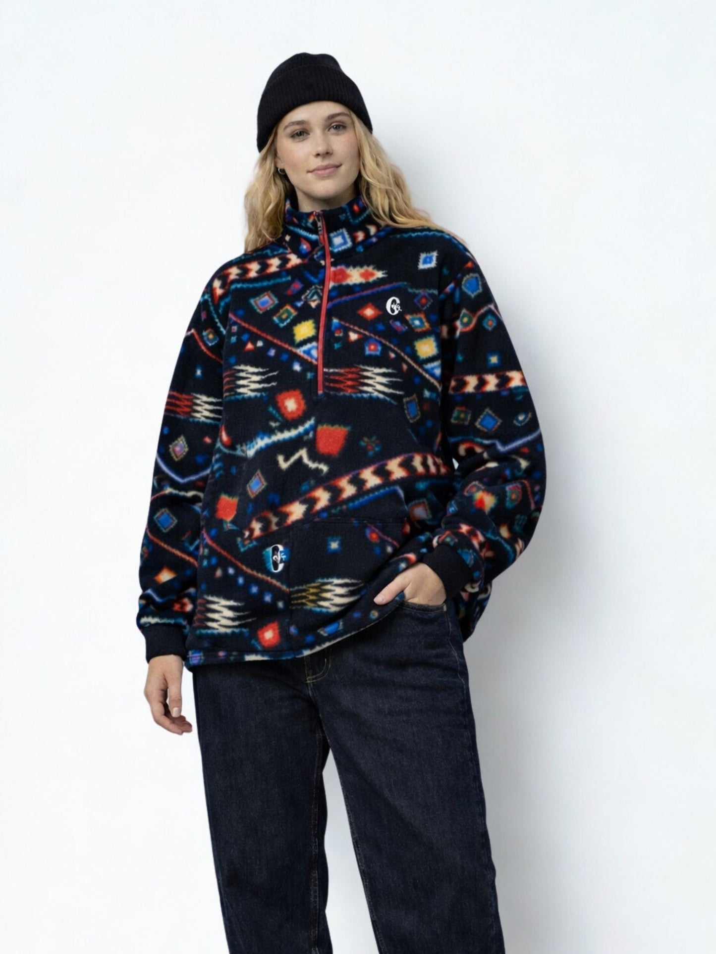 Vintage Unisex Conte of Florence Aztec Fleece Half-Zip Pullover (XL)