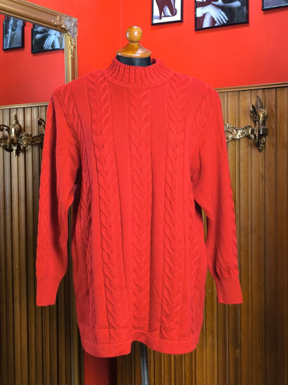 Vintage Red Cable Knit Sweater by Eggi Casciá – Merino Wool Blend
