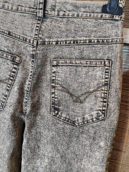 Y2K Grey-Blue Acid Wash Beaded Embellished Stretch Flare Jeans – Idea Imagine