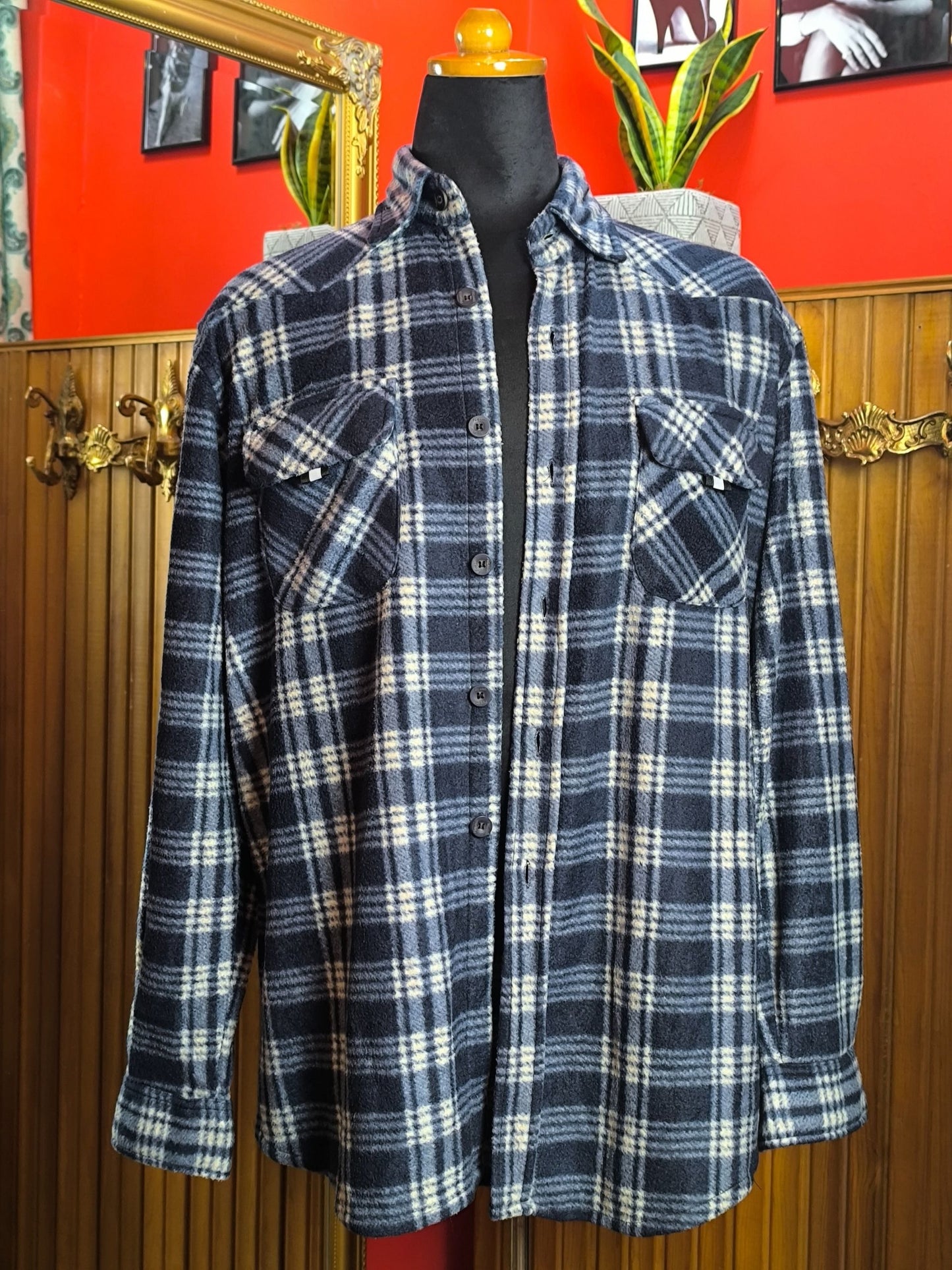 Vintage Checked Fleece Shirt – Navy & Cream
