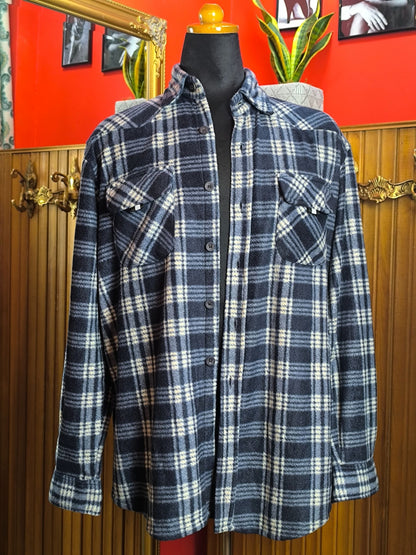 Vintage Checked Fleece Shirt – Navy & Cream