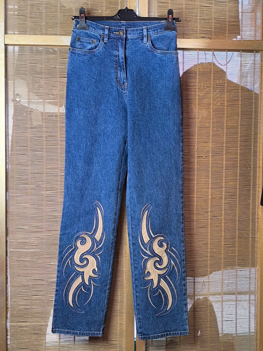 Y2K Laura Kent Tribal Embroidered High Waist Jeans