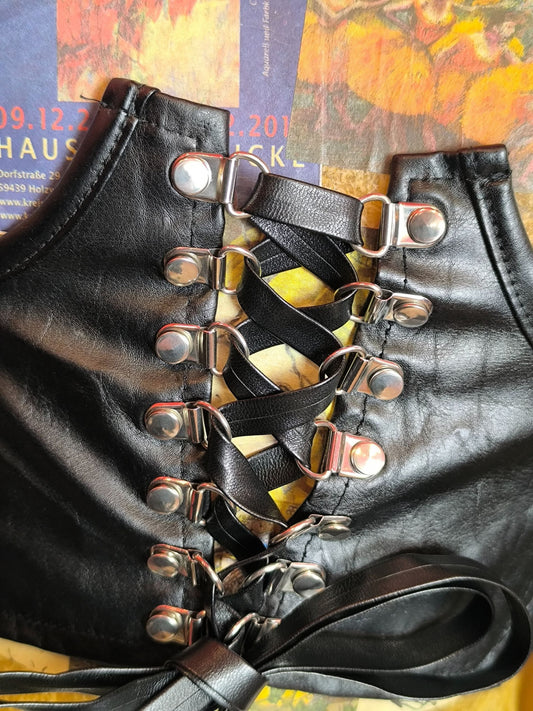 Black Faux Leather Lace-Up Corset Top — Y2K Inspired