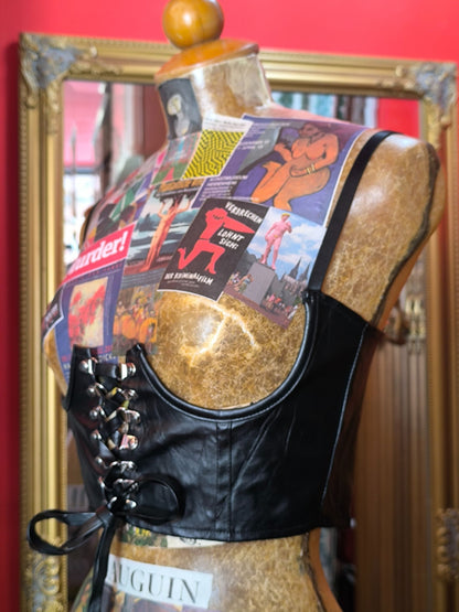 Black Faux Leather Lace-Up Corset Top — Y2K Inspired