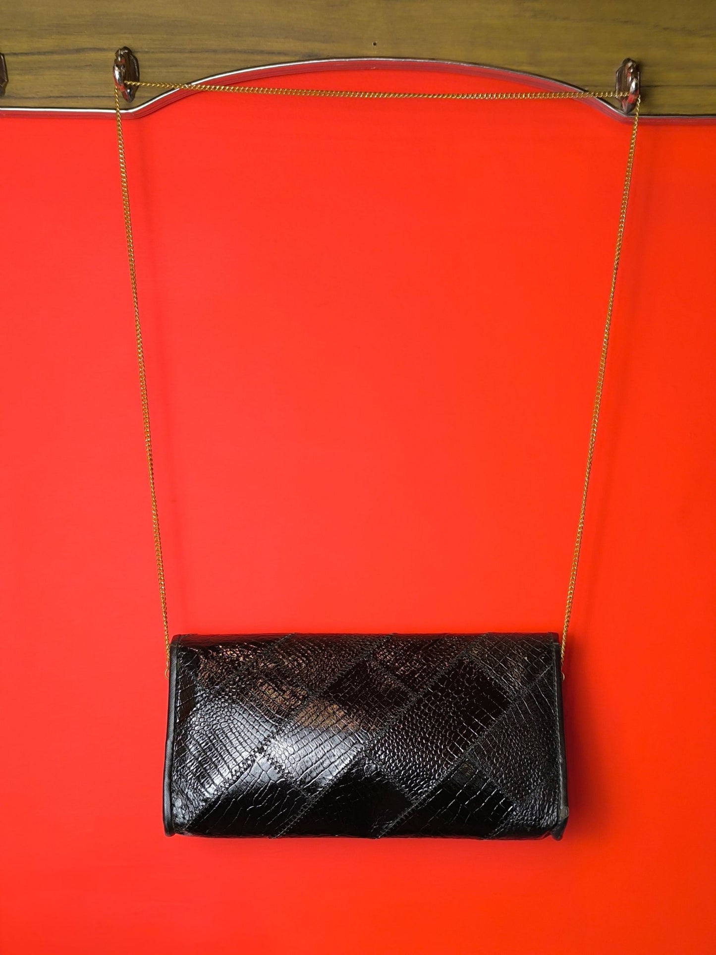Vintage Black Snakeskin Leather Shoulder Bag