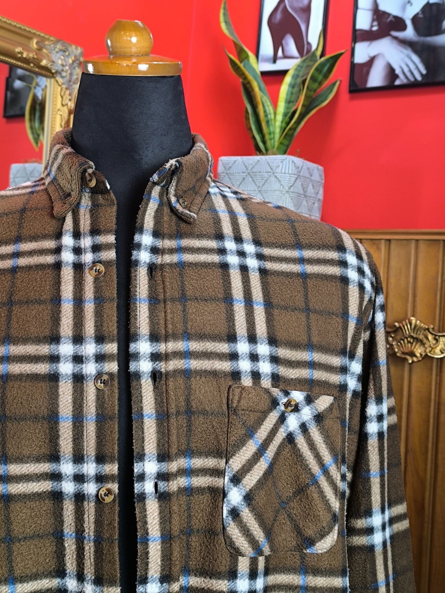Vintage Brown Check Fleece Shirt