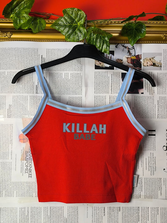 Deadstock Y2K Killah Babe Reflective Stripe Crop Tank Top - Red