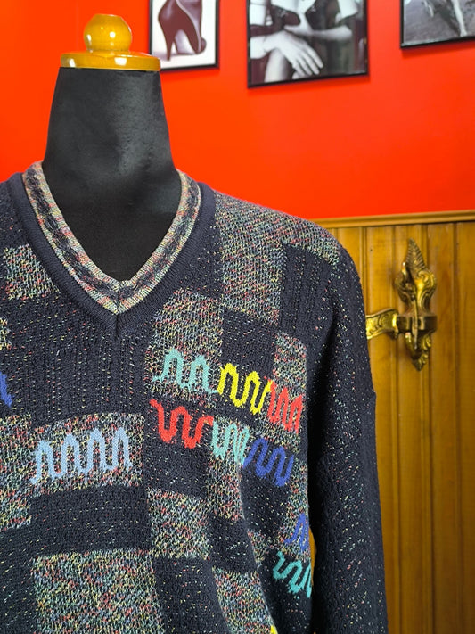 Vintage Jacky Peer Multicolor Geometric Knit Sweater