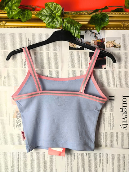 Deadstock Y2K Killah Babe Reflective Stripe Crop Tank Top - Light Blue