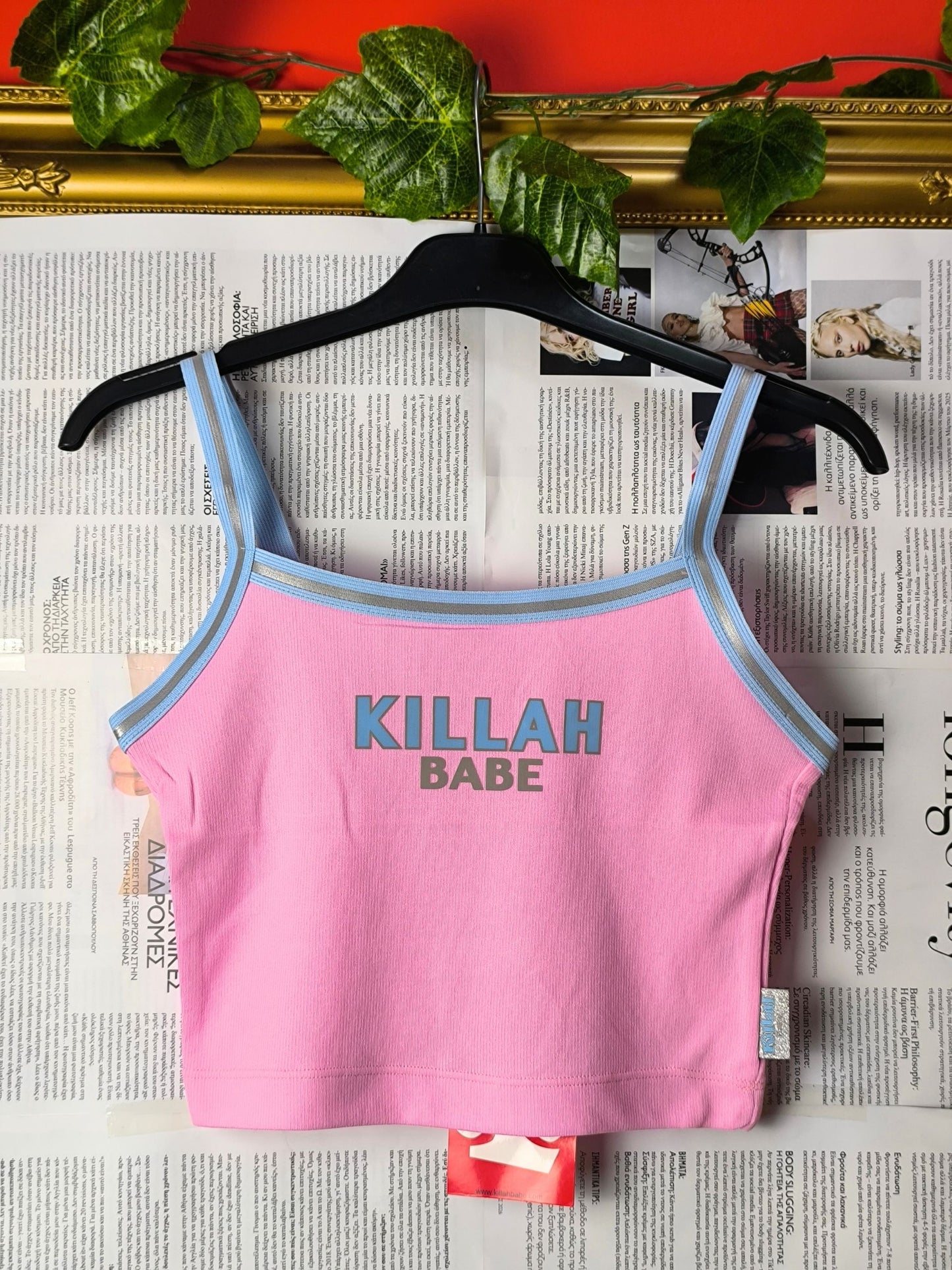 Deadstock Y2K Killah Babe Reflective Stripe Crop Tank Top - Pink