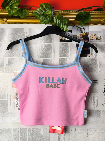 Deadstock Y2K Killah Babe Reflective Stripe Crop Tank Top - Pink