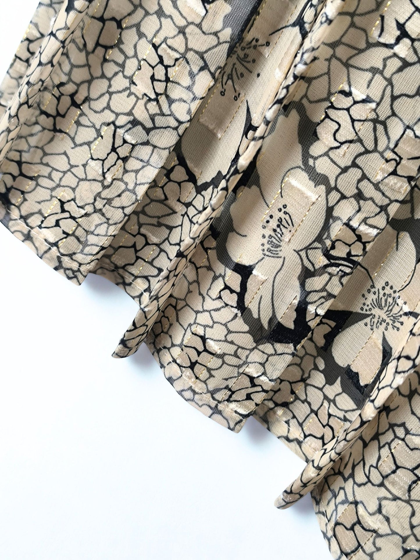 Vintage Pleated Floral Skirt with Golden Thread