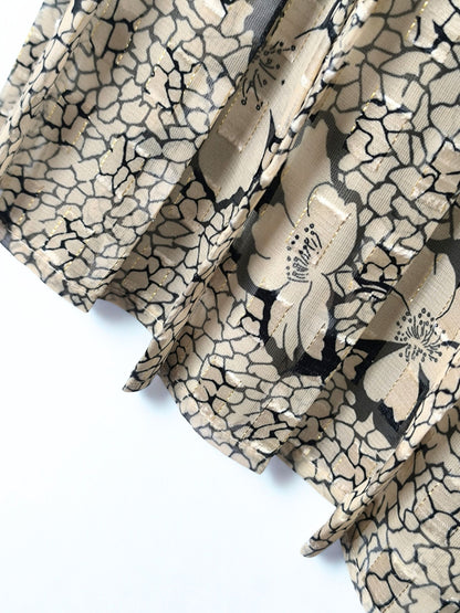 Vintage Pleated Floral Skirt with Golden Thread