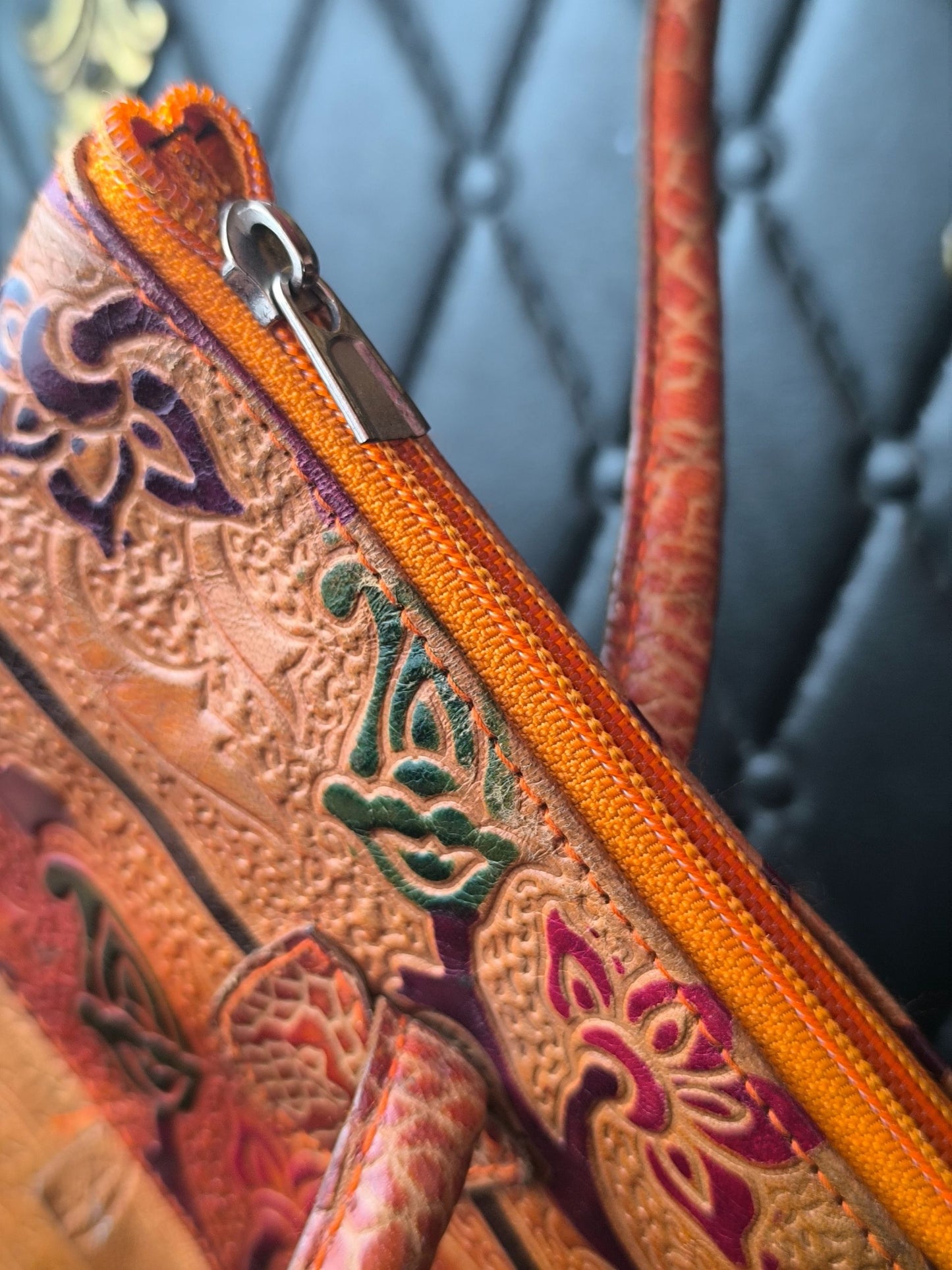 Vintage Handcrafted Embossed Leather Tote Bag