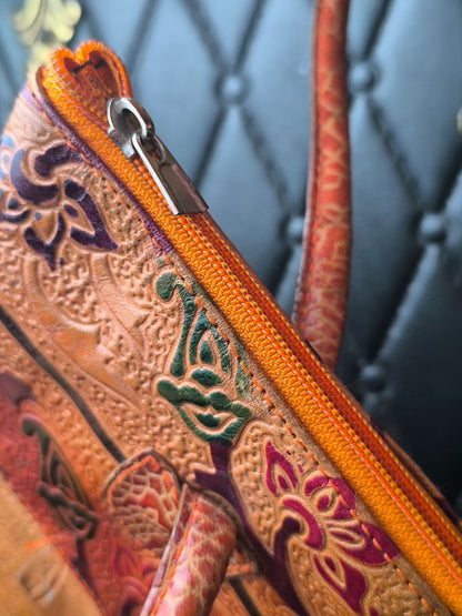 Vintage Handcrafted Embossed Leather Tote Bag