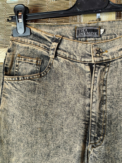 Y2K Grey-Blue Acid Wash Beaded Embellished Stretch Flare Jeans – Idea Imagine