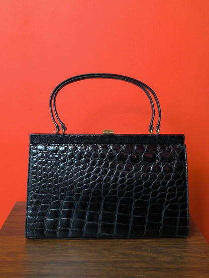 Vintage 1960s D Exklusiv Genuine Crocodile Leather Handbag
